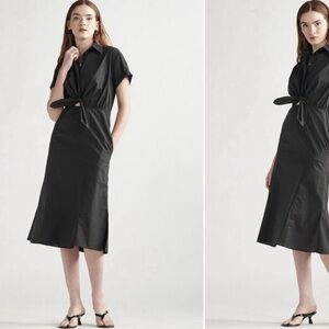 Thakoon black poplin tie, front midi dress NWT